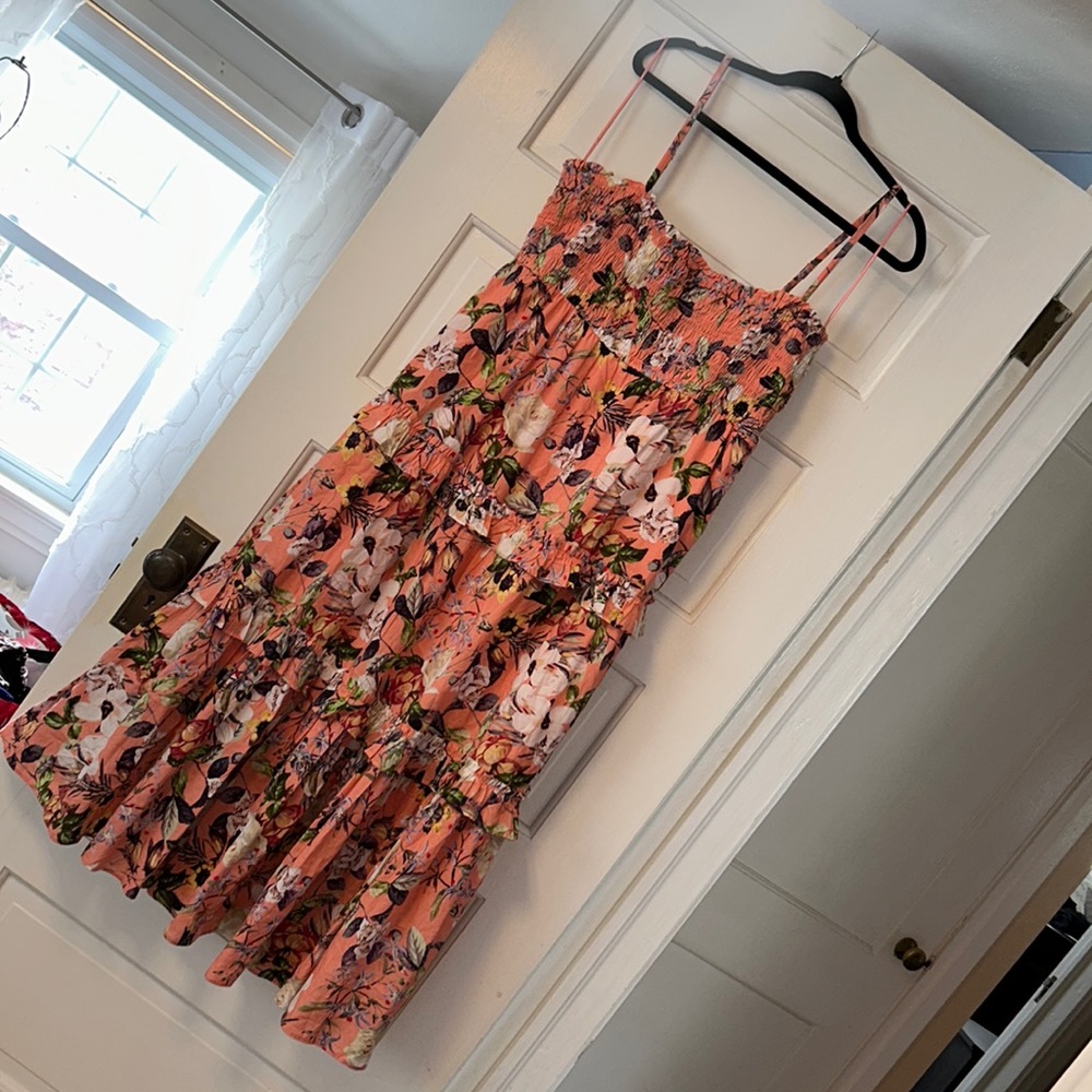 Large INC ruffle floral smocked dress
